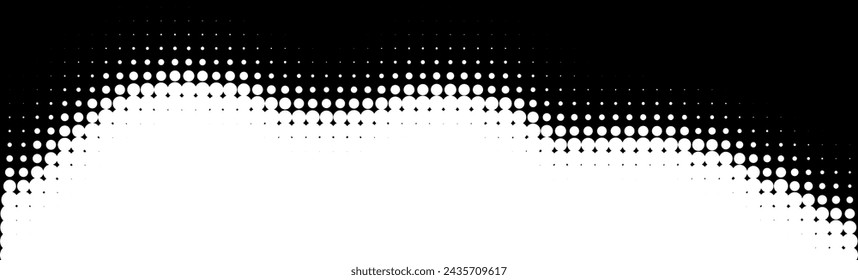 Weißes Halbton-Gradienten-Wellenmuster. Halbtonwellenhintergrund. Textur der schwarzen Punkte. Abstrakter gepunkteter Hintergrund. Vektorgrafik.