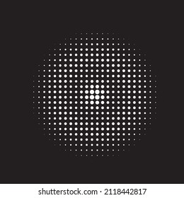 White Halftone Art. Vector Element. Abstract Logo. Texture Gradation. Dot Logo. Circle Half. Gradient Art. Round Dots. Design Dots.