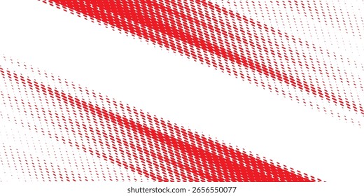 Un diseño de Plantilla de Anuncio semitono blanco con un estilo de línea de velocidad abstracto. Un patrón semitono rojo con puntos y un fondo grunge texturizado, moderno.