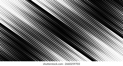 Diseño de Plantilla de Anuncio semitono blanco con estilo de líneas de velocidad abstractas. Patrón de color blanco semitono con puntos y fondo de textura grunge. Cómic de arte Pop con estilo deportivo con puntos blancos y negros