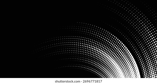 Diseño de Plantilla de Anuncio semitono blanco con estilo de líneas de velocidad abstractas. Patrón de color blanco semitono con puntos y fondo de textura grunge. Cómic de arte Pop con estilo deportivo con puntos blancos y negros.
