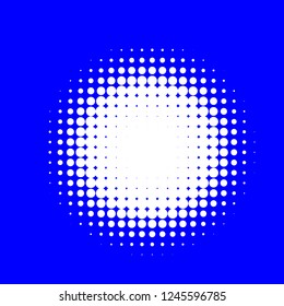 White halftone circles, dots pattern, vector, grunge. Comic texture background. Monochrome half-tone. Circle halftone Dots, white and blue geometric gradient for pop art designs.
