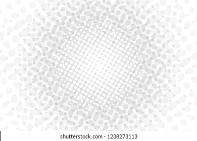 White halftone circles vector illustration. Gray abstract wallpaper. Reprographic technique that simulates continuous tone imagery through use of dots, varying in size or spacing generating a gradient