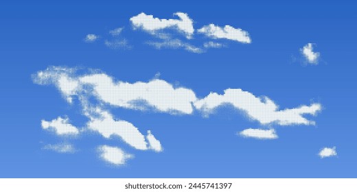 Nube blanca de medio tono con textura raster en cielo azul claro. Objeto de arte Pop en estilo cómico con patrón de puntos. Vector retro bg