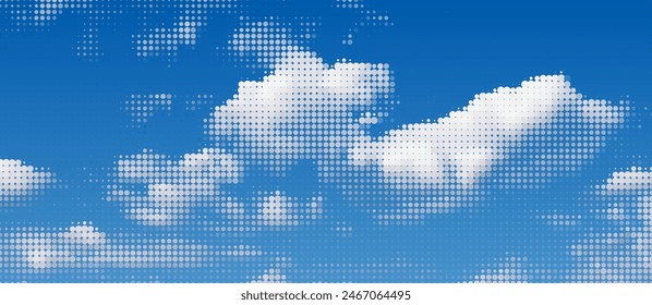 Nubes blancas de medio tono efecto Vector. Estilo punteado esponjoso cielo azul claro.