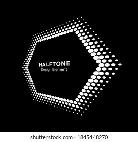 El semitono blanco distorsiona el hexágono en perspectiva. Puntos de círculo. Elemento de diseño de logotipo. Cartel de venta. Ilustración del vector