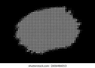 White Halftone Dot Circle on Black Background