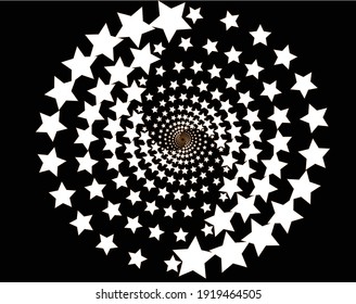 White halftone dots in vortex form. Geometric art. Trendy design element.Circular and radial lines volute, helix.Segmented circle with rotation.Radiating arc lines.Cochlear,stars