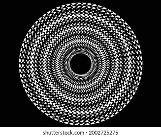 White halftone dots in vortex form. Geometric art. Trendy design element.Circular and radial lines volute, helix.Segmented circle with rotation.Radiating arc lines.Cochlear