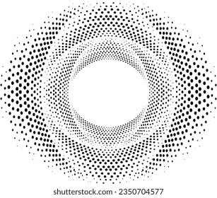 Los puntos blancos de semitono en forma vórtice. Arte geométrico. Elemento de diseño moderno.Líneas circulares y radiales volute, helix.Círculo segmentado con rotación.Líneas de arco radiante