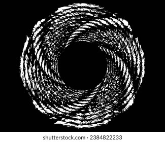  White halftone dots in vortex form. Geometric art. Trendy design element.Circular and radial lines volute, helix.Segmented circle with rotation.Radiating arc lines