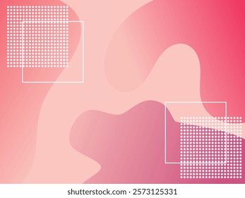 White halftone and line squares on red organic shapes background