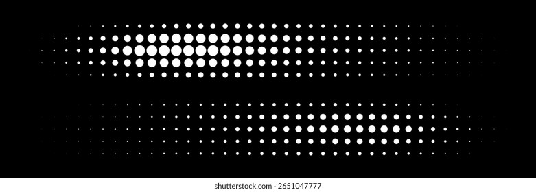 Fondo de patrón de degradado curvo de puntos de Vector semitono blanco. Curva puntos con textura de punto circular de semitono. Forma de Vector Medio Tono. Elemento de diseño de logotipo Abstractas.
