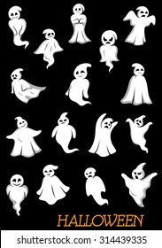 White halloween ghosts and ghouls with danger faces for holiday theme design