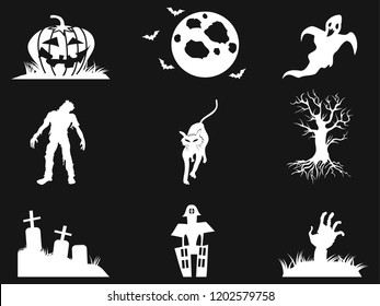 white halloween icons set on black background
