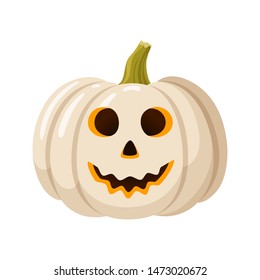 White halloween Jack-O-lantern pumpkin with good smile. Cartoon vector illustration. The main symbol of Halloween.