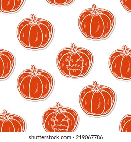 white halloween seamless pattern with orange pumpkins, vector