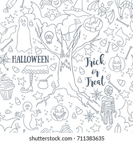 White Halloween vector seamless pattern. Endless line texture for wallpaper, web page background, wrapping paper, textile print. Flat style.