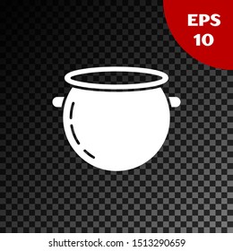 White Halloween witch cauldron icon isolated on transparent dark background. Happy Halloween party.  Vector Illustration