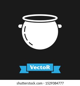 White Halloween witch cauldron icon isolated on black background. Happy Halloween party.  Vector Illustration