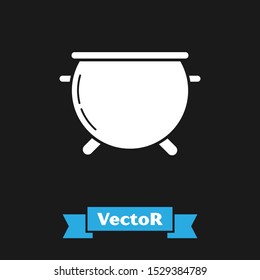 White Halloween witch cauldron icon isolated on black background. Happy Halloween party.  Vector Illustration