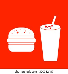 White Hamburger and soda on red background