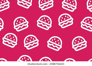  White Hamburgers Burger on Pink Background Seamless Vector Pattern