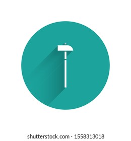 White Hammer icon isolated with long shadow. Tool for repair. Green circle button. Vector Illustration