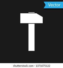White Hammer icon isolated on black background. Tool for repair. Vector Illustration