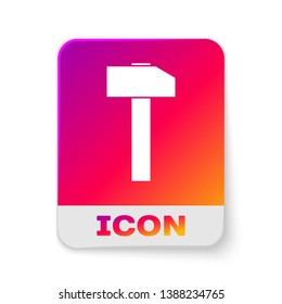 White Hammer icon isolated on white background. Tool for repair. Rectangle color button. Vector Illustration