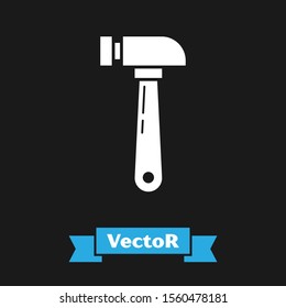 White Hammer icon isolated on black background. Tool for repair.  Vector Illustration