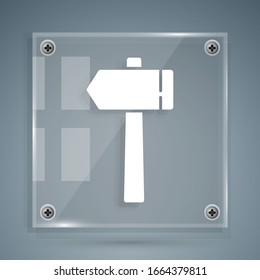 White Hammer icon isolated on grey background. Tool for repair. Square glass panels. Vector Illustration