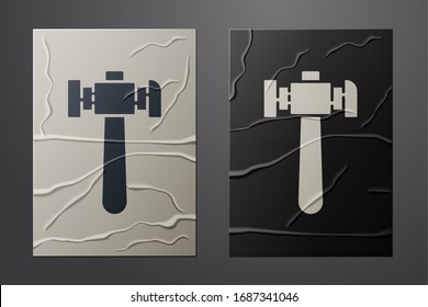 White Hammer icon isolated on crumpled paper background. Tool for repair. Paper art style. Vector Illustration