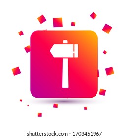 Icono de martillo blanco aislado en fondo blanco. Herramienta de reparación. Botón Color cuadrado. Ilustración vectorial