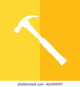 White hammer icon vector illustration. Yellow background