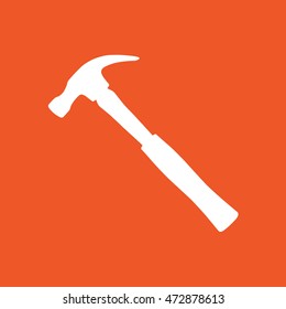 White hammer icon vector illustration. Orange background