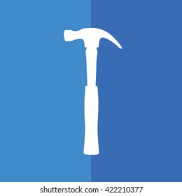 White hammer vector icon illustration. Blue background