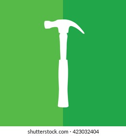 White hammer vector icon illustration. Green background
