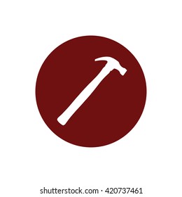 White hammer vector illustration. Red circle. Red button