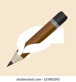 White hand with big pencil