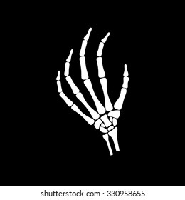 White hand bone in black background