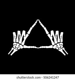 White hand bone show the upright triangle in black background