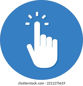 White Hand Click  Icon In Blue Circle. Flat Desing Vector. 
