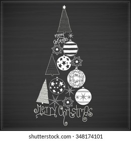 White hand draw christmas things on black board. Vector Eps 10