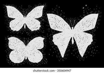 White hand draw sketch silhouette butterfly set