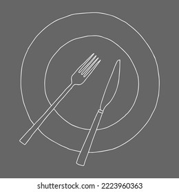 Esbozo de dibujo de mano blanca ilustración vectorial plana conjunto de vajilla aislado en fondo gris