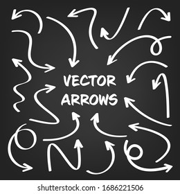 White hand drawn arrows set on gray background. Arrow, cursor Icon. Vector pointers collection. 