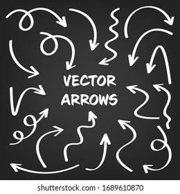 White hand drawn arrows set on gray background. Arrow, cursor Icon. Vector pointers collection. 