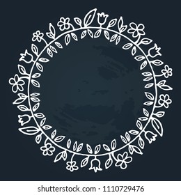 White hand drawn border isolated on chalkboard background. Design element for text frames, photo frames or greeting cards.
