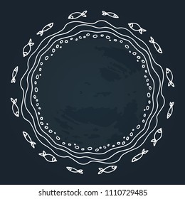 White hand drawn border isolated on chalkboard background. Design element for text frames, photo frames or greeting cards.